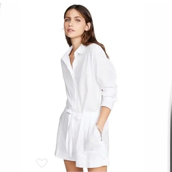 XiRENA White Long Sleeve Romper Button Up Drawstring Waist Lightweight Size XS - Picture 1 of 10